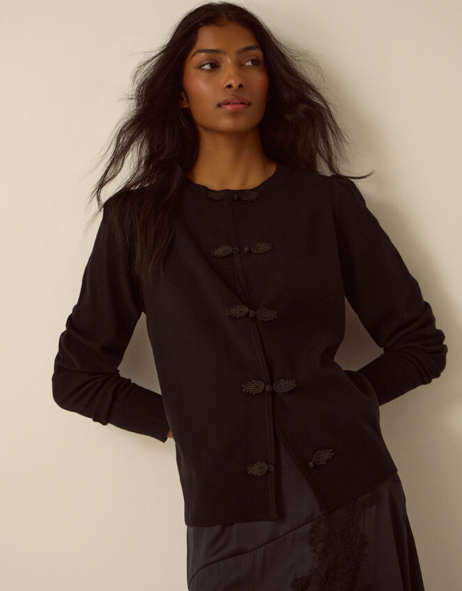 Faye Button Cardigan, Black (BLACK), large