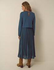 Penny Long Sleeve Pleated Midi Dress, Teal (TEAL), large