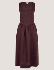 Lily Square Neck Linen Midi Dress, Brown (CHOCOLATE), large
