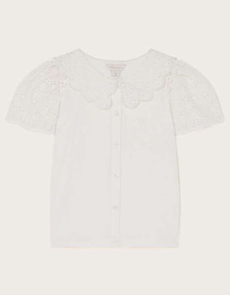 Jersey Broderie Blouse, White (WHITE), large