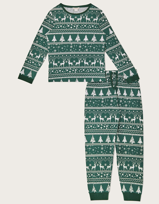 MINI ME Unisex Fair Isle Christmas Pyjama Set, Green (GREEN), large