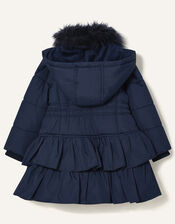 Shirred Ruffle Padded Coat, Blue (NAVY), large