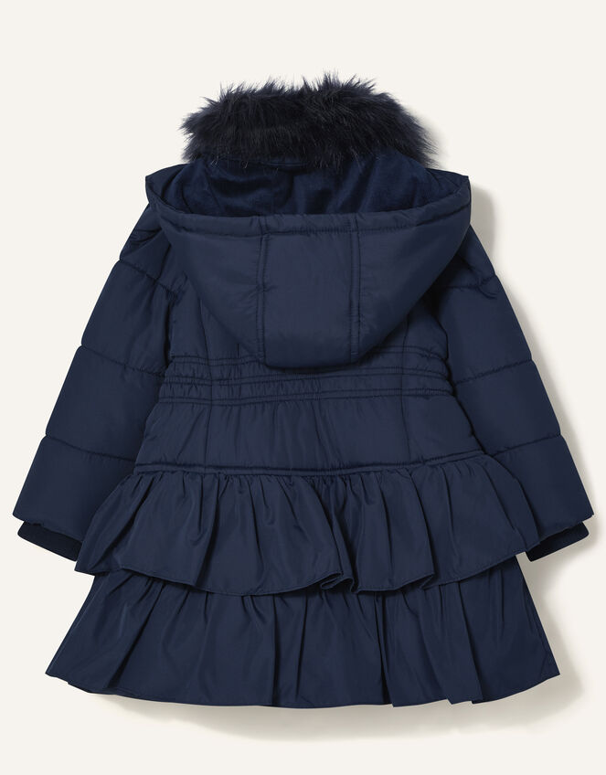 Shirred Ruffle Padded Coat, Blue (NAVY), large