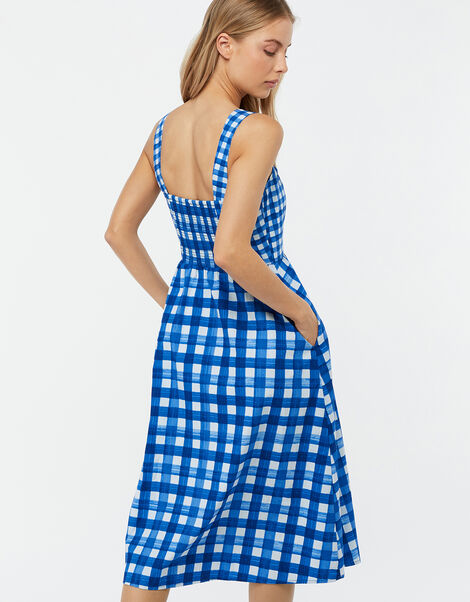 Juliette Check Print Midi Dress Blue, Blue (COBALT), large