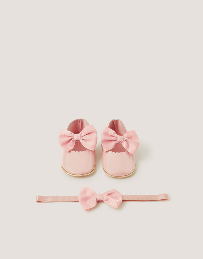Baby Bow Patent Booties & Headband Set, Pink (PINK), large