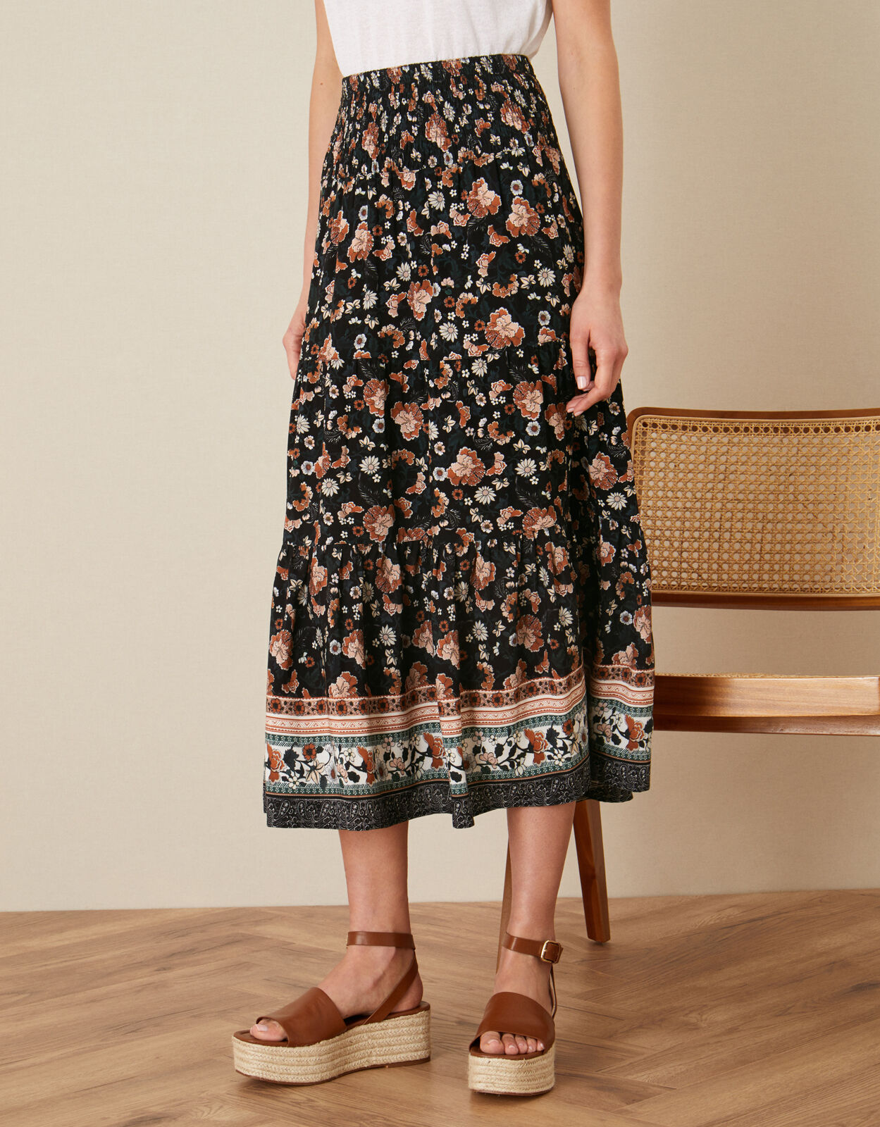 Caprice Shirred Waist Floral Skirt