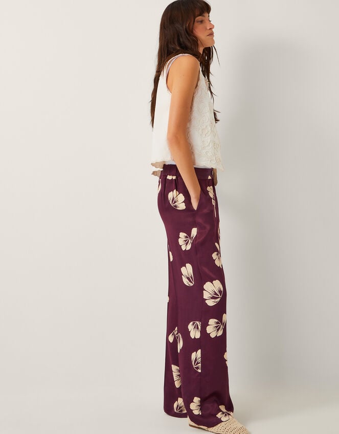 Roz Floral Straight Leg Trousers, Red (BURGUNDY), large