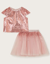 Sequin Top and Tutu Skirt Set, Pink (PALE PINK), large