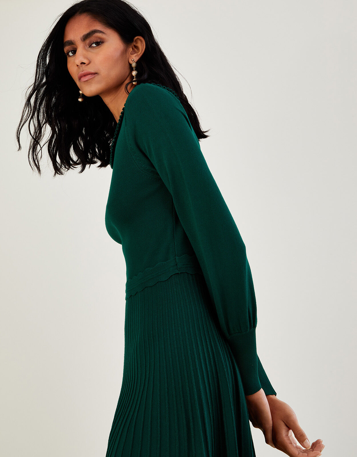 Warehouse pleated shop midi dress green