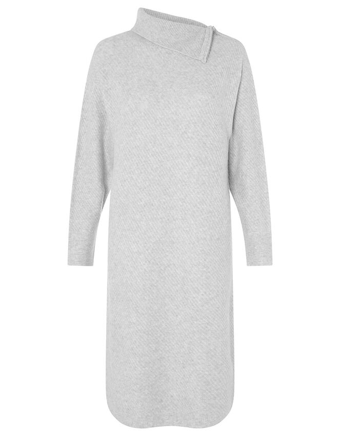 Zip Neck Stitch Knit Dress, Grey (GREY), large