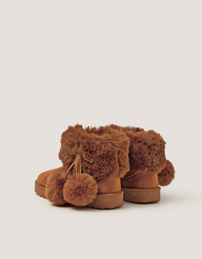 Fluffy Pom Ankle Boots, Brown (BROWN), large