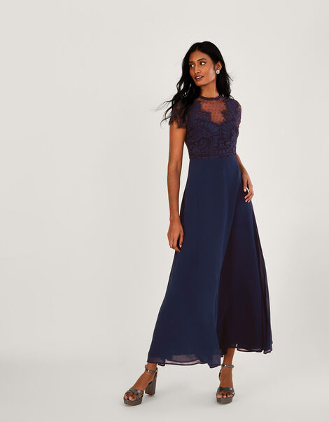 Diana Lace Shorter Length Maxi Dress, Blue (NAVY), large