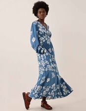 East Kris Hand-Batik Floral Maxi Dress, Blue (DARK BLUE), large