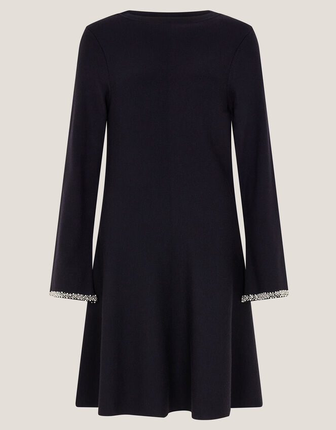 Tate Embellished Long Sleeve Knit Mini Dress, Blue (MIDNIGHT), large