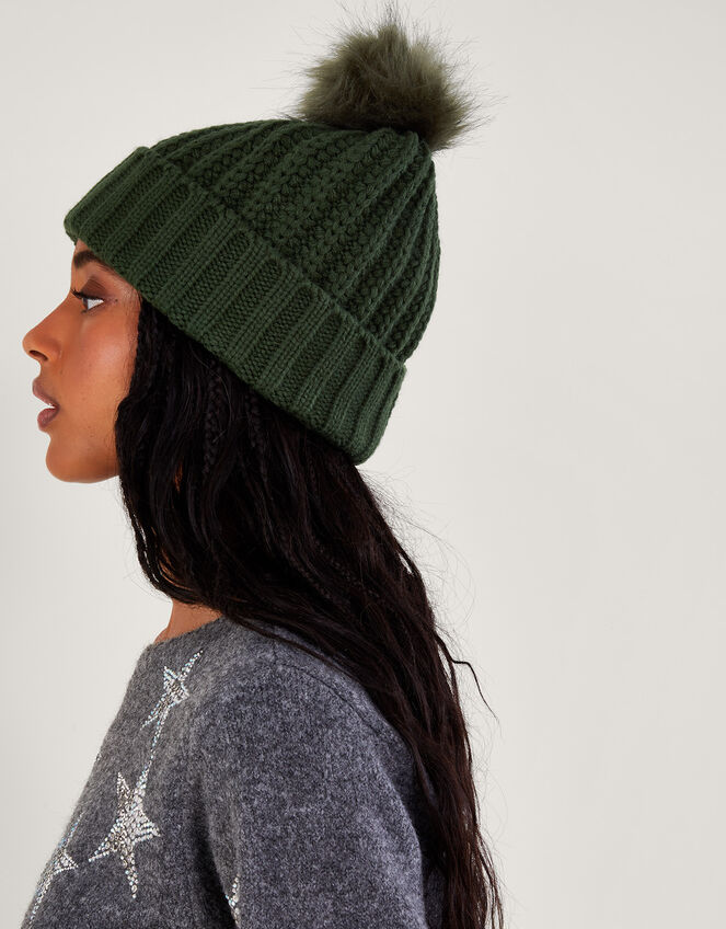 Knit Bobble Hat, Green (GREEN), large
