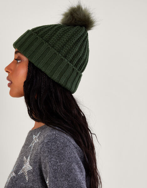 Knit Bobble Hat, Green (GREEN), large