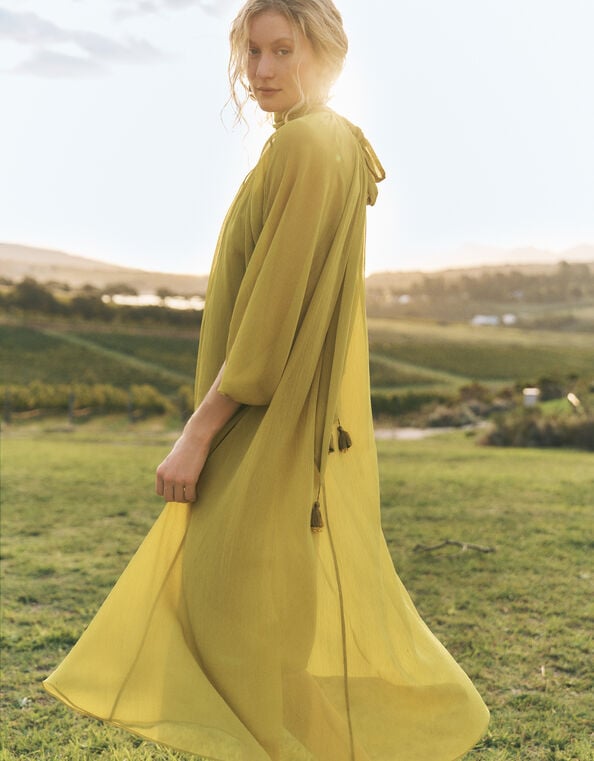 Amelia Scarf Neck Cape Midi Dress, Green (GREEN), large