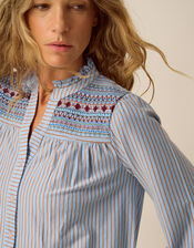 Sandy Embroidered Stripe Jersey Shirt , Blue (BLUE), large