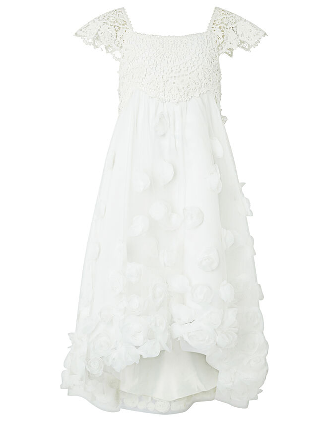 Estella 3D Rose High-Low Dress Ivory | Girls' Dresses | Monsoon Global.