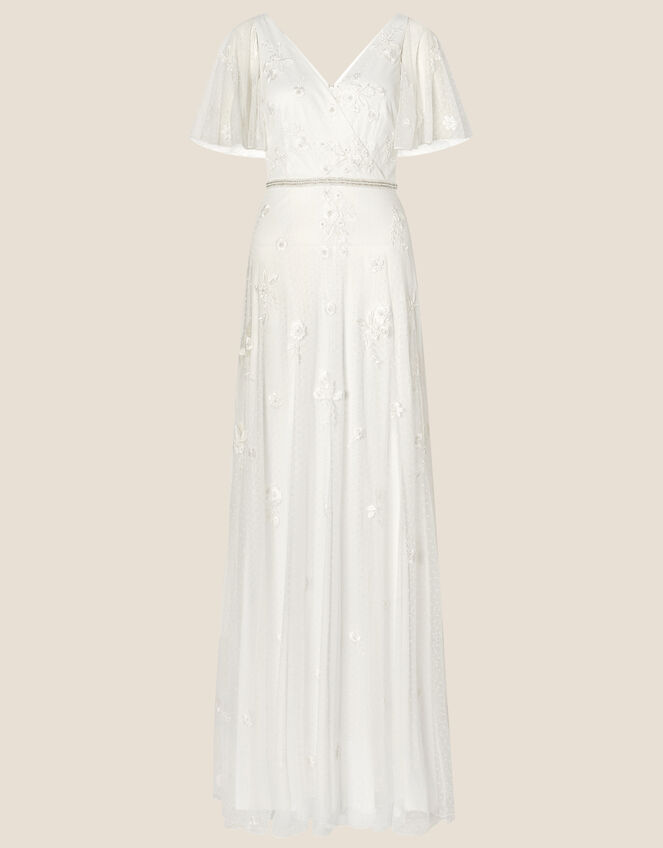 Gillian Spot Mesh Embellished Bridal Dress, Ivory (IVORY), large
