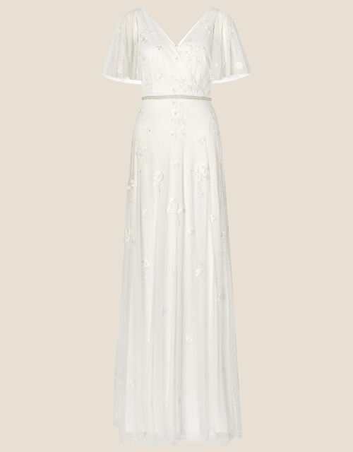 Gillian Spot Mesh Embellished Bridal Dress, Ivory (IVORY), large