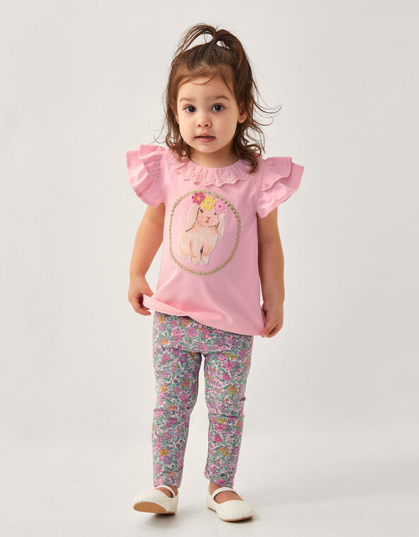 Baby Bunny T-shirt and Floral Leggings Set, Pink (PINK), large