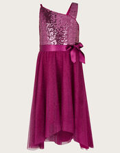 Sequin One-Shoulder Dress, Raspberry (RASPBERRY), large