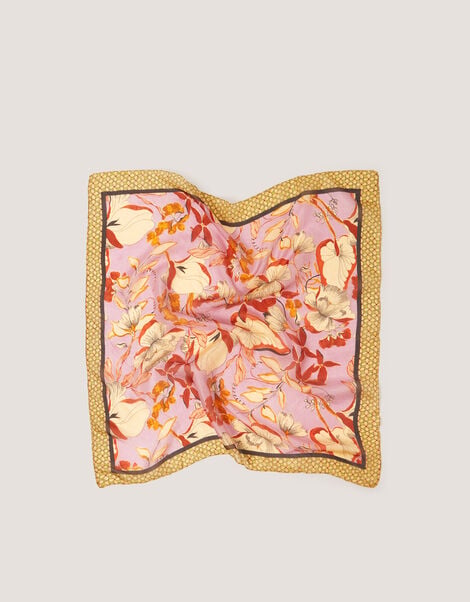 Isabella Floral Square Silk Scarf, , large