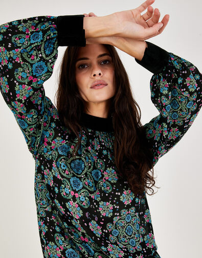 Suri Print Blouse in Sustainable Viscose, Black (BLACK), large