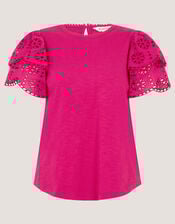 Bev Broderie Sleeve Jersey T-Shirt, Pink (PINK), large