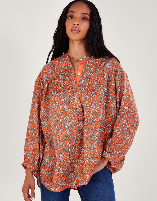 One Hundred Stars Print Darcy Shirt, Orange (ORANGE), large