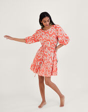 Geometric Print Cut-Out Back Short Dress, Orange (ORANGE), large