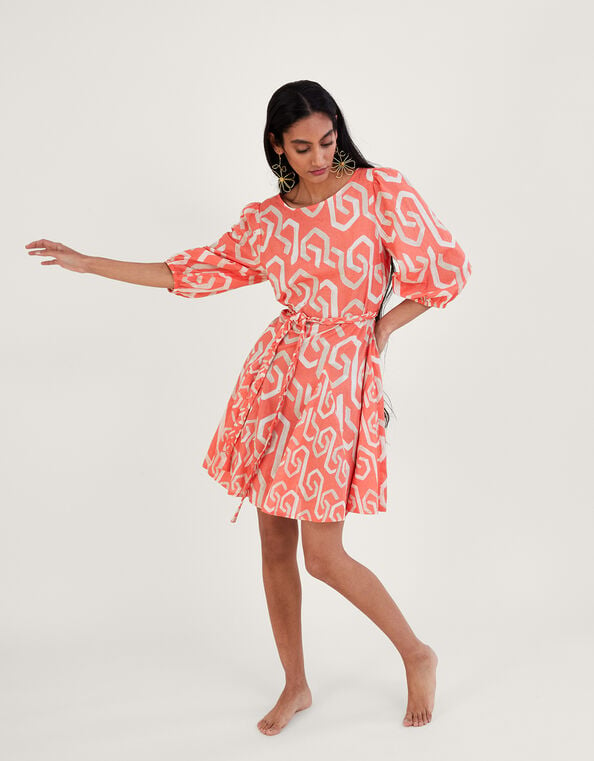 Geometric Print Cut-Out Back Short Dress, Orange (ORANGE), large