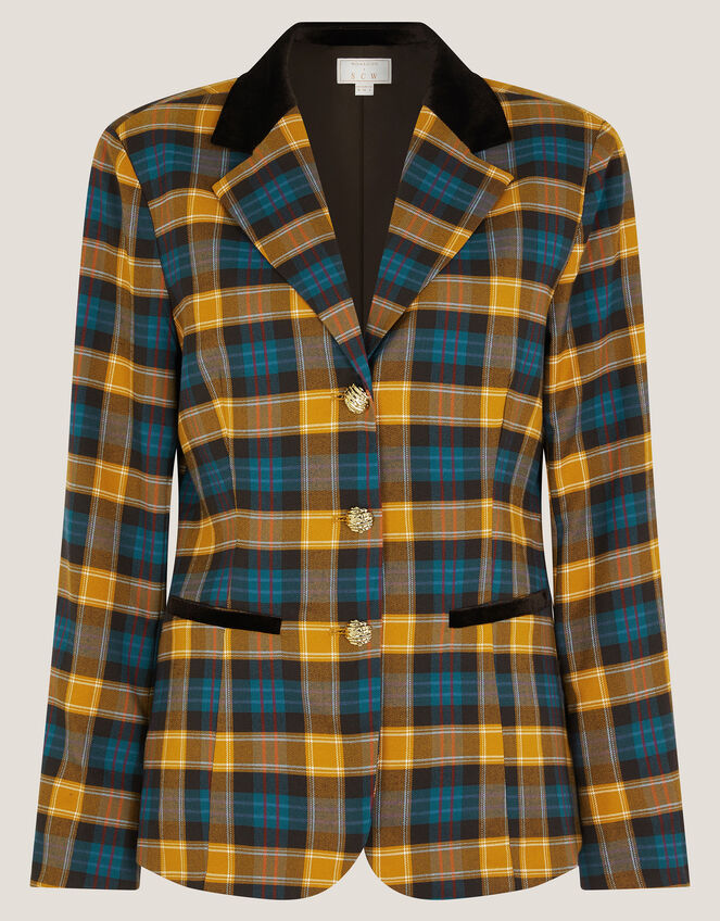 Monsoon x Sarah Corbett-Winder Tartan Blazer, Yellow (YELLOW), large