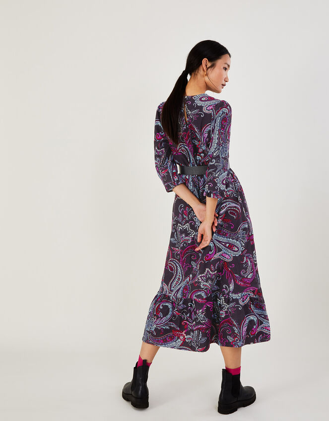 Cord Paisley Print Dress, Blue (NAVY), large