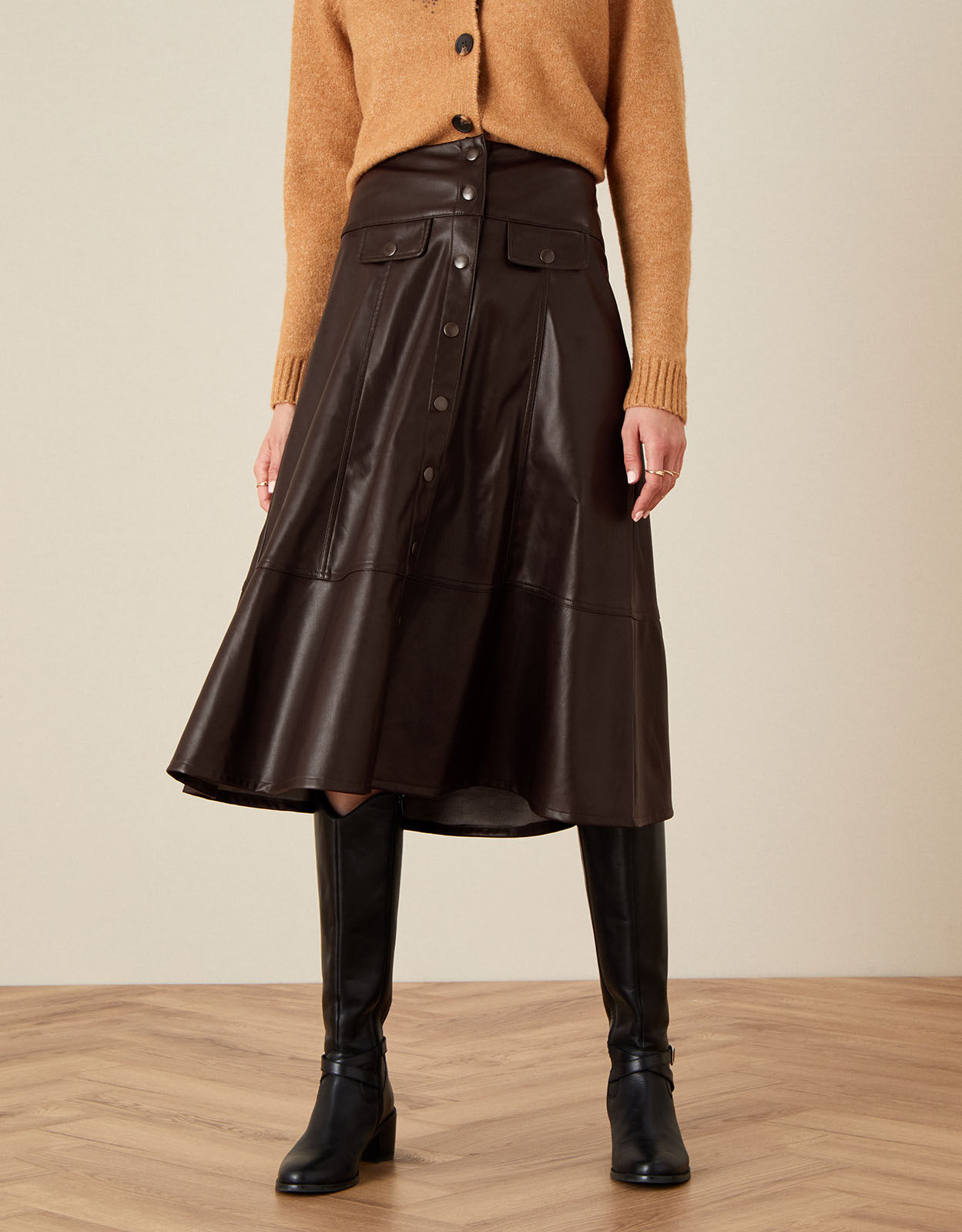 Leather Look Midi Skirt Brown Skirts Monsoon Global