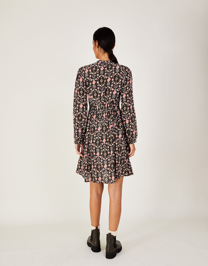 Eliza Ikat Print Short Dress, Black (BLACK), large