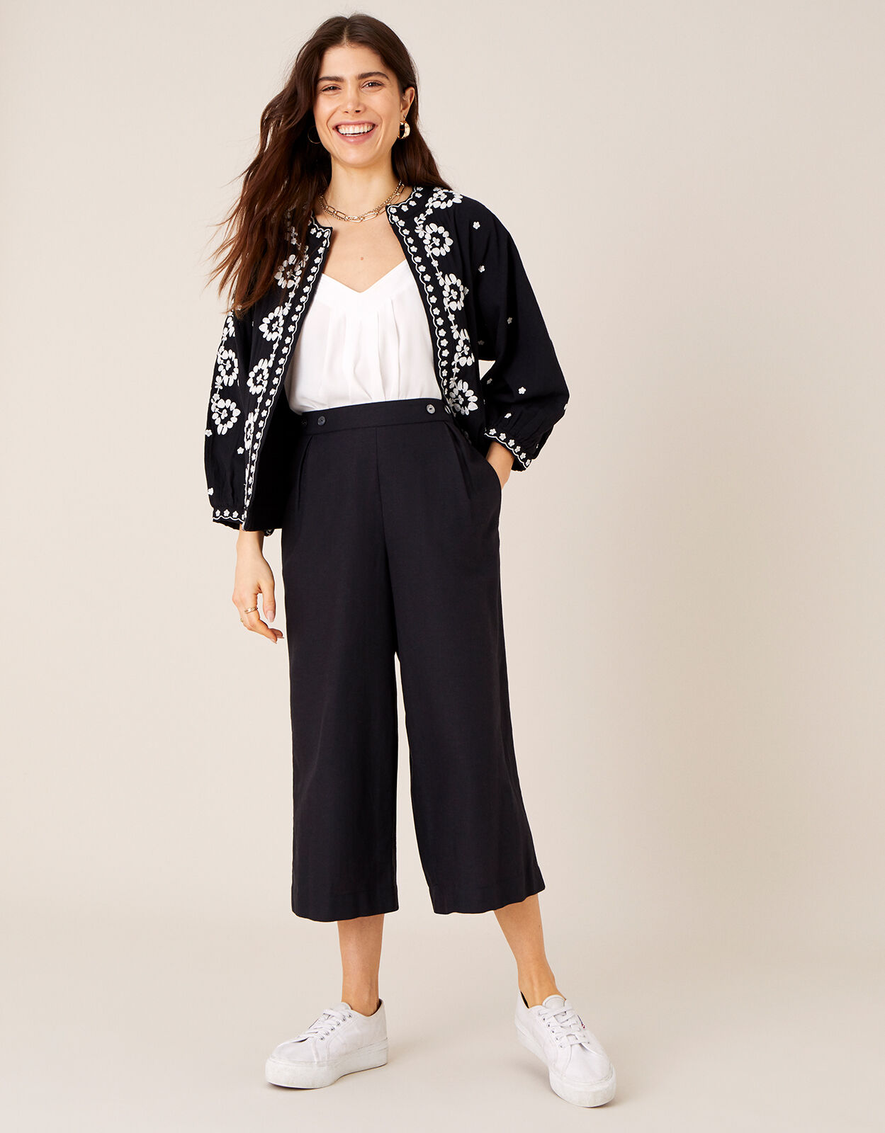 Cropped Trousers in Linen Blend Black Trousers Leggings Monsoon Global