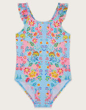 Foil Floral Print Swimsuit, Blue (BLUE), large