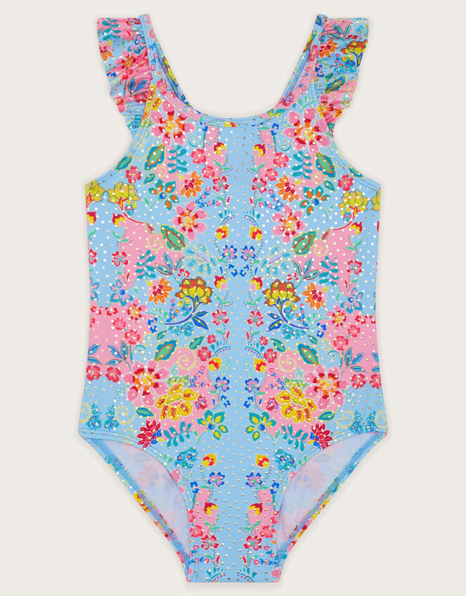 Foil Floral Print Swimsuit, Blue (BLUE), large