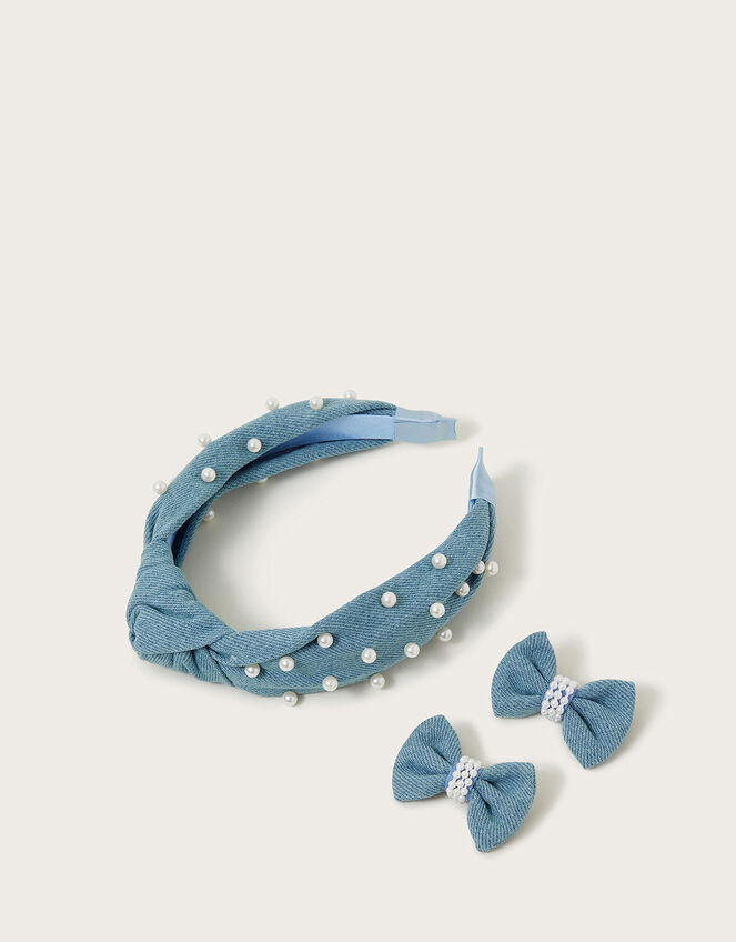 3-Pack Denim and Pearl Hair Set, , large