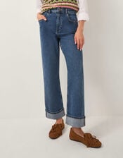 Tina Straight Turn Up Jeans, Blue (MID AUTHENTIC BLUE), large