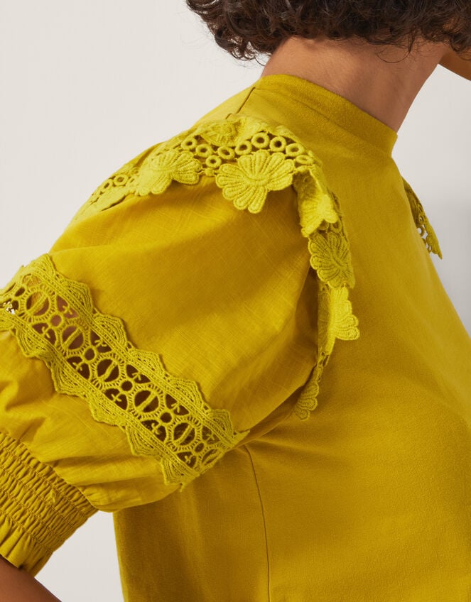 Fay Broderie Puff Sleeve Jersey Top, Yellow (YELLOW), large