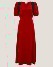 Betty Bow Velvet Midi Dress, Red (RED), large