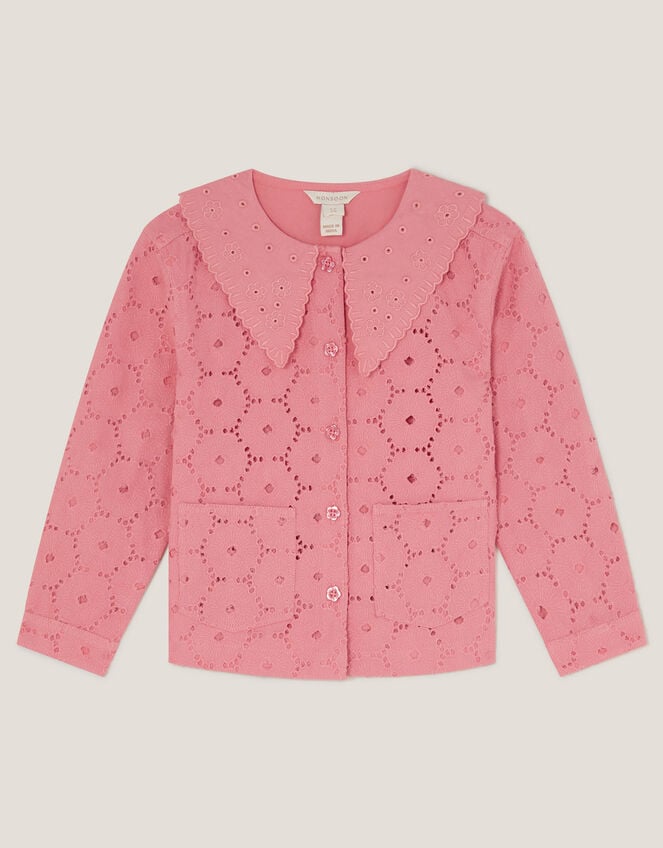 Broderie Floral Collar Jacket, Pink (PINK), large