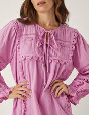 Cosima Pintuck Broderie Mini Dress, Purple (LILAC), large