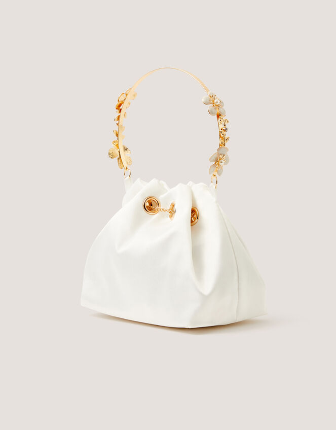 Floral Metal Handle Bag, Ivory (IVORY), large