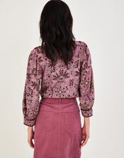 Overhead Heritage Print and Velvet Trim Blouse, Pink (ROSE), large