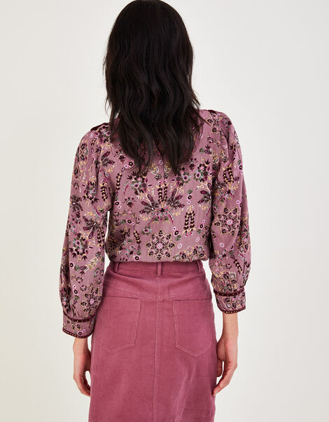 Overhead Heritage Print and Velvet Trim Blouse Pink, Pink (ROSE), large