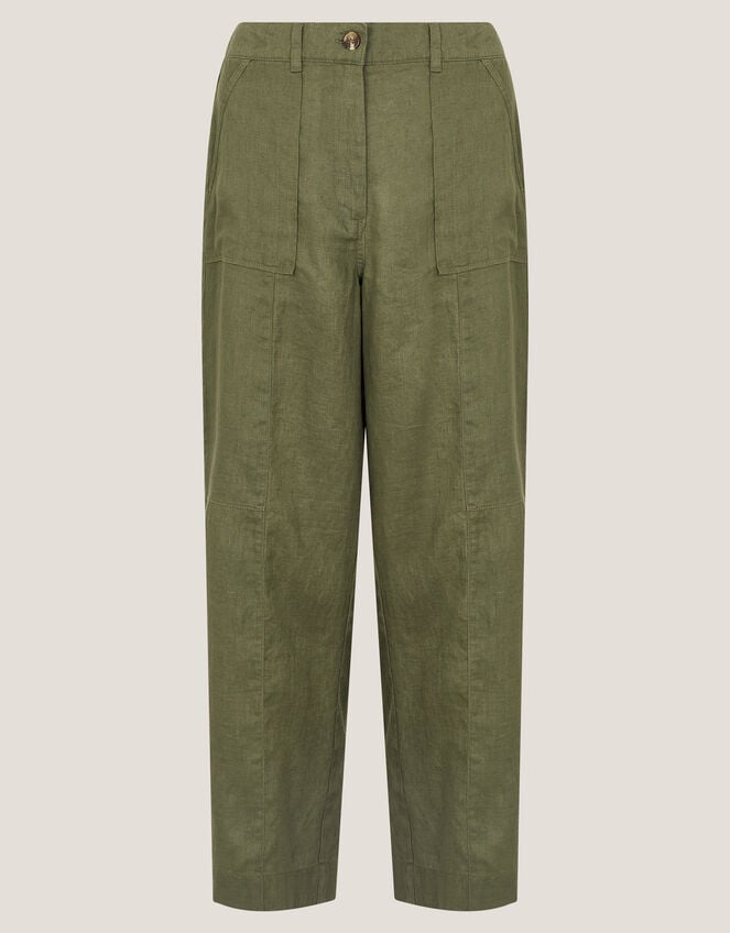 Jolie Regular Linen Wide Leg Trousers, Green (KHAKI), large